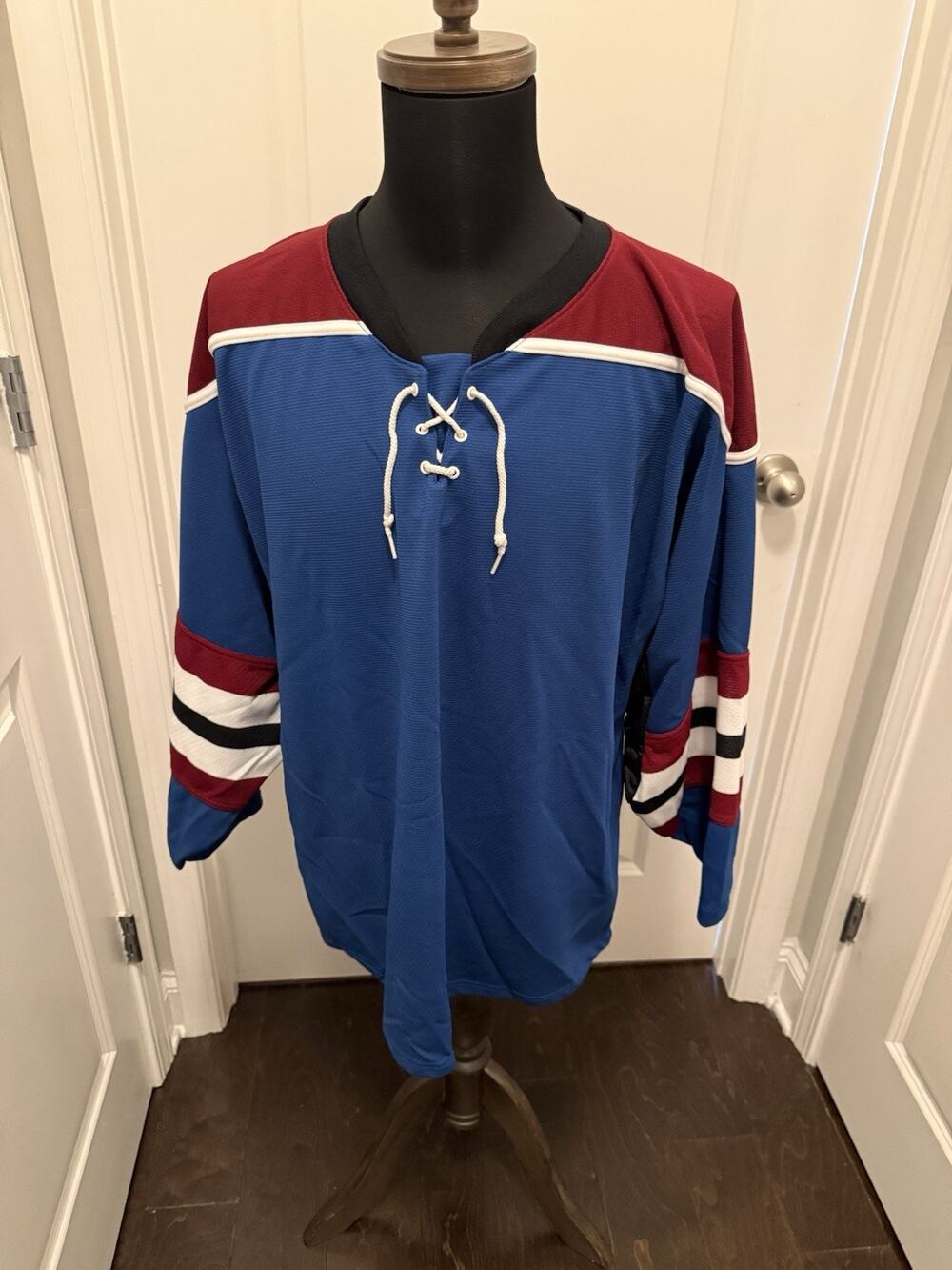 AK Knitwear Colorado Avalanche Style Hockey Jersey Blue Lace Up Adult XL